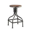 20-30 Inch Swivel Counter Bar Stool, Vintage Metal Frame, Round Seat, Brown, Black