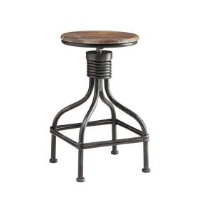 20-30 Inch Swivel Counter Bar Stool, Vintage Metal Frame, Round Seat, Brown, Black