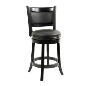 Round Wooden Swivel Counter Stool with Padded Seat and Back, Black