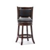 Round Wooden Swivel Counter Stool with Padded Seat and Back, Dark Brown