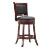 Round Wooden Swivel Barstool with Padded Seat and Back, Cherry Brown