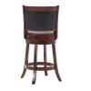 Round Wooden Swivel Barstool with Padded Seat and Back, Cherry Brown