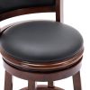 Round Wooden Swivel Barstool with Padded Seat and Back, Cherry Brown