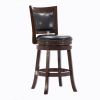 Nailhead Round Leatherette Counter Stool with Flared Leg, Brown and Black