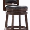 Nailhead Round Leatherette Counter Stool with Flared Leg, Brown and Black