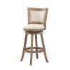 Nailhead Trim Round Barstool with Padded seat and Back, Brown and Beige