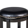 Nailhead Trim Round Leatherette Swivel Counter Stool with Flared Leg, Black