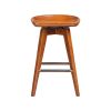 Contoured Seat Wooden Swivel Counter Stool with Angled Legs, Walnut Brown