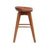 Contoured Seat Wooden Swivel Counter Stool with Angled Legs, Walnut Brown