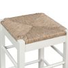 Square Wooden Frame Counter Stool with Hand Woven Rush, White and Brown