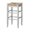 Square Wooden Frame Barstool with Hand Woven Rush, White and Brown