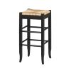Rush Woven Wooden Frame Barstool with Saber Legs, Beige and Black