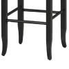 Rush Woven Wooden Frame Barstool with Saber Legs, Beige and Black