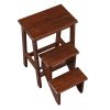 3 Step Wooden Frame Stool with Safety Latch, Brown