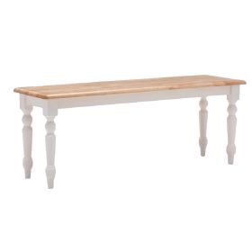 Grained Rectangular Wooden Bench with Turned Legs, Natural Brown and White