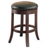 Round Wooden Counter Height Stool with Upholstered Seat, Brown, Set of 2
