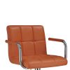 43 Inch Modern Swivel Bar Stool, Grid Stitching, Adjustable, Tan, Chrome