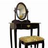 Wooden Vanity Set with Fabric Upholstered Seat,Cherry Brown and Yellow