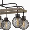 8 Bulb Chandelier with Wooden Frame and Metal Orb Shades, Brown and Black