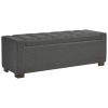 Fabric Tufted Seat Storage Bench with Block Feet, Dark Gray
