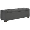 Fabric Tufted Seat Storage Bench with Block Feet, Dark Gray