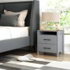 Modern 2-Drawer Bedside Table Nightstand with Open Shelf in Grey Wood Finish
