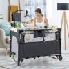 Grey Foldable Baby/Toddler Playpen Bassinet Bed Crib Music Box