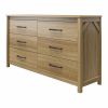 Rustic Farmhouse 6-Drawer Dresser in Natural Wood Finish