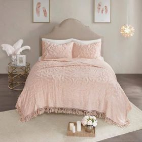 Full/Queen 100-Percent Cotton Chenille Bedspread with Fringe Hem in Pink Blush