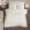 Full/Queen 100-Percent Cotton Chenille Bedspread with Fringe Hem in Off-White