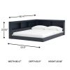 Full size Blue Wooden Corner Storage Bed with Bookcase Headboard and USB Ports