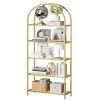 Modern Gold Metal Arched Top Display Rack Bookcase with 5 Glass Storage Shelves