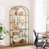 Modern Gold Metal Arched Top Display Rack Bookcase with 5 Glass Storage Shelves