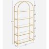 Modern Gold Metal Arched Top Display Rack Bookcase with 5 Glass Storage Shelves