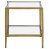 Square Side Table Gold Antique Brass Metal Glass Top Bottom Shelf Sofa Table