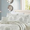 King size Antique White Damask Embroidered 4 Piece Oversized Bedspread Set