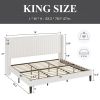 King size White Velvet Upholstered Platform Bed Frame with Wingback Headboard