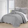 Queen size Ash Grey Damask Embroidered 4 Piece Oversized Bedspread Set