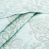 Queen size Light Blue Damask Embroidered 4 Piece Oversized Bedspread Set