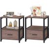 Set of 2 - Modern Metal Wood Side End Table Nightstand with Storage Drawer