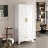 White 2-Door Wardrobe Armoire Cabinet with Storage Drawer and Hanging Rod