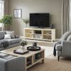 Farmhouse TV Stand in Light Travertine Wood Finish - for TVs up to 70-inch