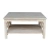 Square Unfinished Solid Wood Coffee Table with Bottom Shelf