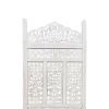 Aesthetically Carved 4 Panel Wooden Partition Screen/Room Divider, Distressed White