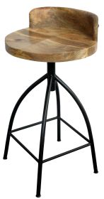 25-31 Inch Industrial Style Counter Height Stool with Adjustable Swivel Seat, Brown, Black