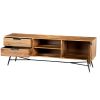 Roomy Wooden Media Console with Slanted Metal Base, Brown and Black