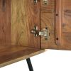 Roomy Wooden Media Console with Slanted Metal Base, Brown and Black
