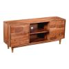Handcrafted Wooden TV Console with Live Edge Shutter Door Cabinets, Brown