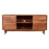 Handcrafted Wooden TV Console with Live Edge Shutter Door Cabinets, Brown