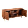 Handcrafted Wooden TV Console with Live Edge Shutter Door Cabinets, Brown